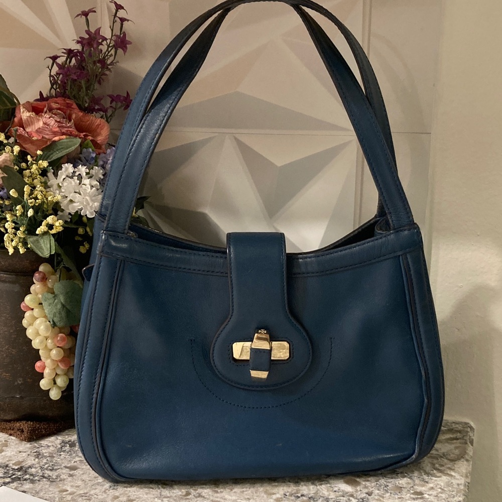Tory Burch Blue Leather Purse Bag With Tory Charm Very Nicely Made! 💙✨